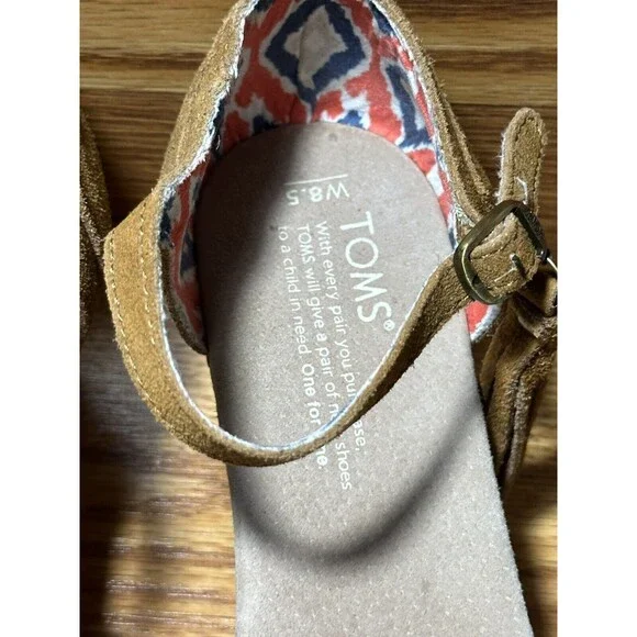 Toms Womens Brown Leather Comfort Tassels Wedge Heel Espadrille Sandal Size 8.5 - Picture 3 of 6